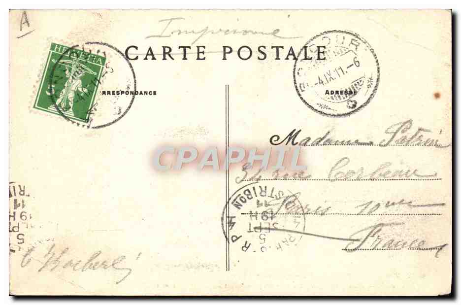 CPA Photographie Frontiere Franco suisse alsacienne A la borne des trois puissances Une mise au point difficile — Verso