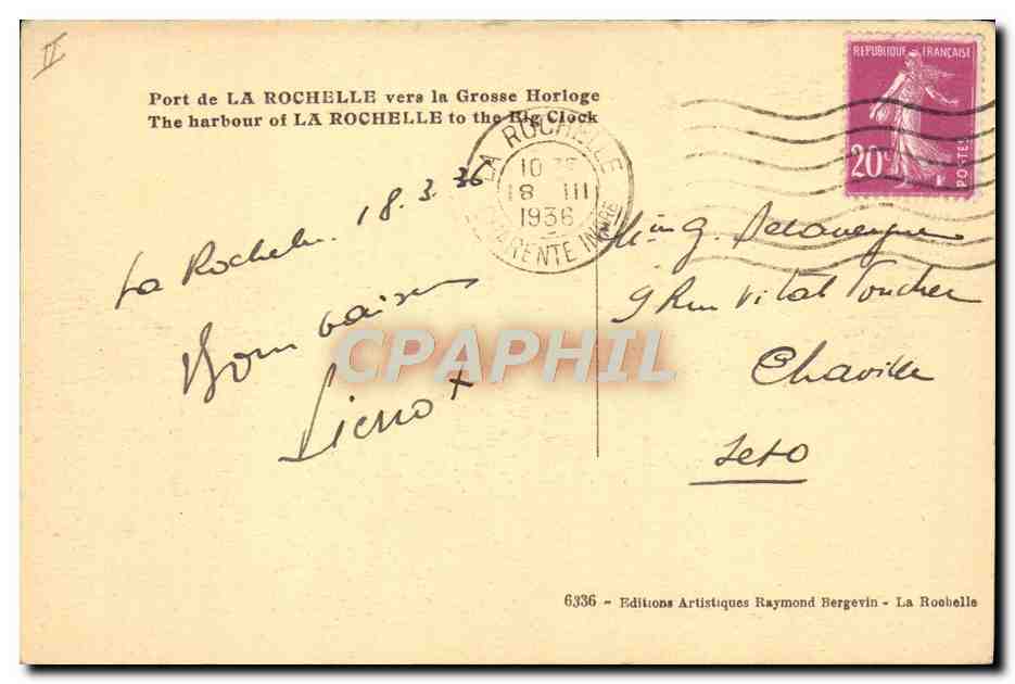 Port de La Rochelle — vers la Grosse Horloge — Éditions Artistiques Raymond Bergevin — Reverso
