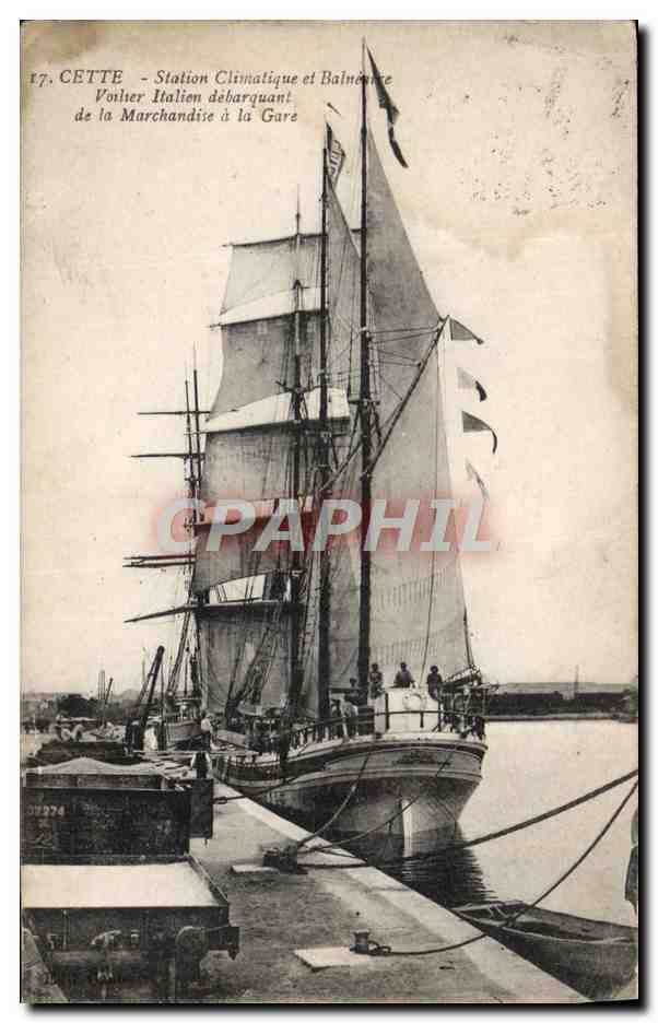 CPA Bateau Peche Cette Station climatique et balneaire Voilier italien debarquant de la marchandise a la gare 