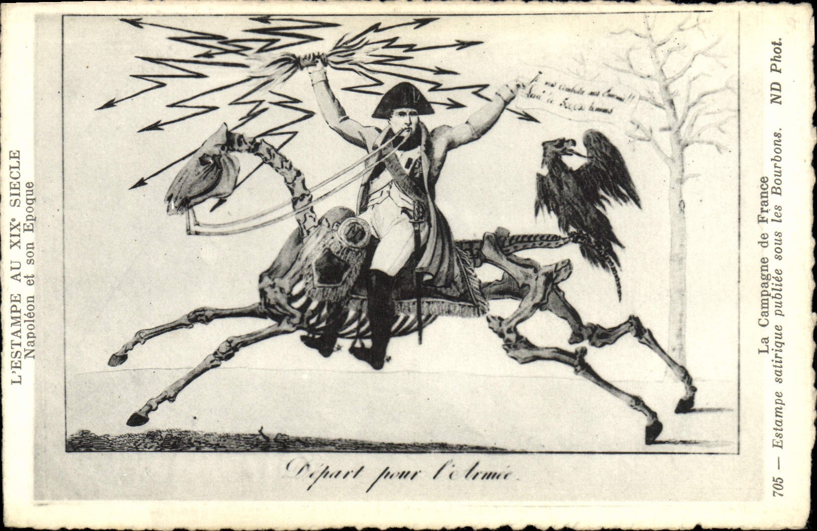 CPA Napoleon 1er Campagne de France Estampe satirique Squelette Cheval