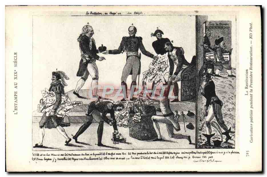 La Restitution, au Chapeau — Caricature de la Restauration — ND Phot.