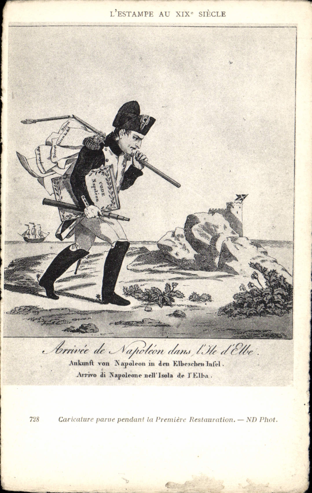 Arrivée de Napoléon dans l'Île d'Elbe — L'Estampe au XIXe siècle — ND Phot. n°728