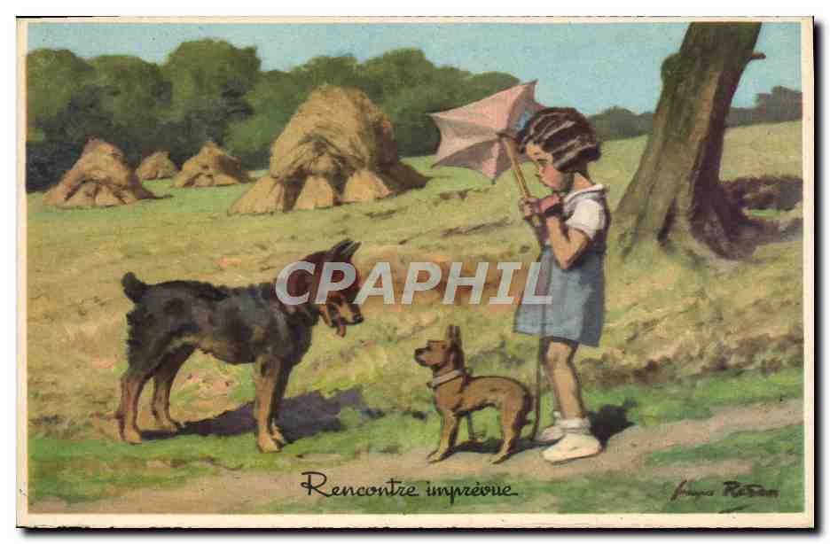 CPA Enfants Rencontre imprevue Chien