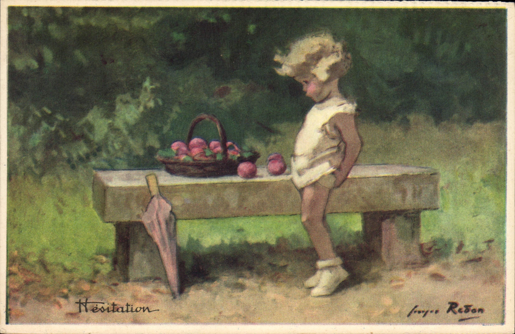 Hésitation — Enfant devant un panier de fruits — Jorge Rebon