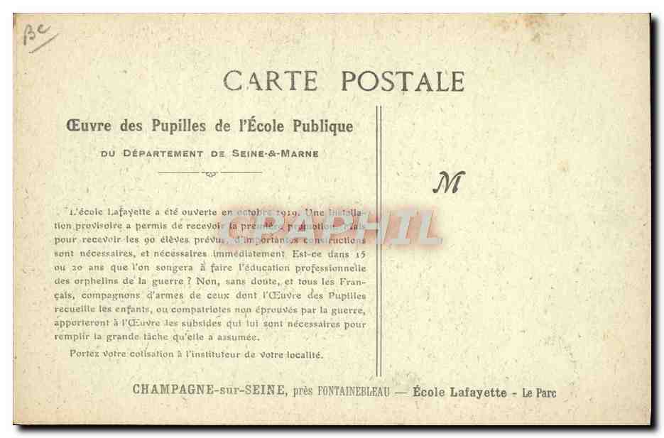 CPA Enfants Champagne sur Seine pres Fontainebleau Ecole Lafayette Le parc  — Rückseite