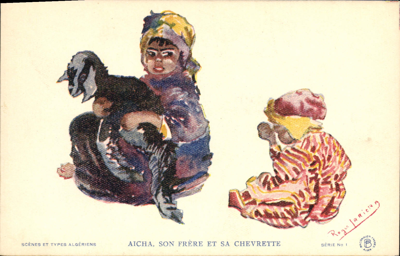 CPA Fantaisie Illustrateur Aicha son frere et sa chevrette Chevre