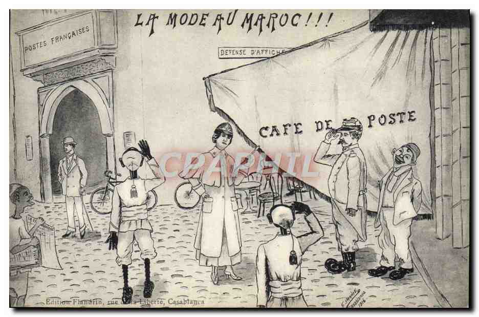 CPA Fantaisie Illustrateur La mode au Maroc Cafe de la Poste 