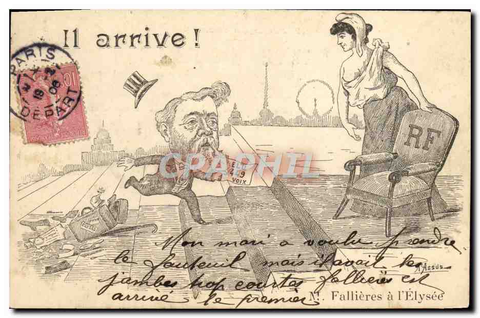 CPA Fantaisie Illustrateur Il arrive Fallieres a l'Elysee 