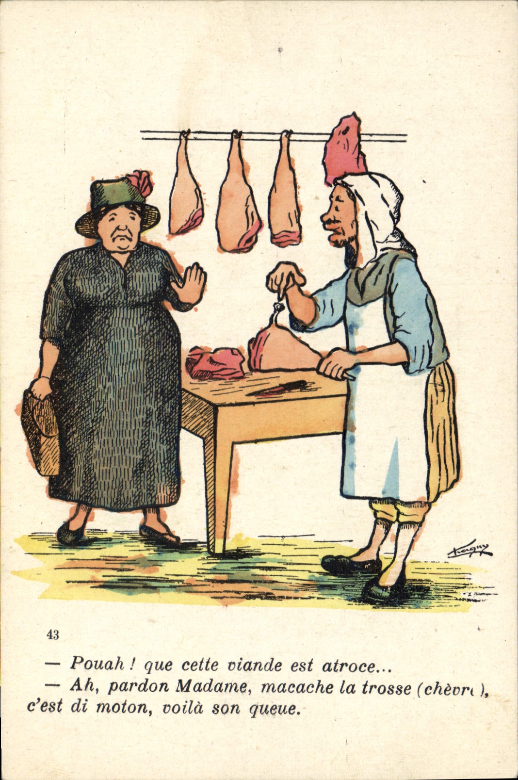 CPA Fantaisie Illustrateur Boucherie Chevre 