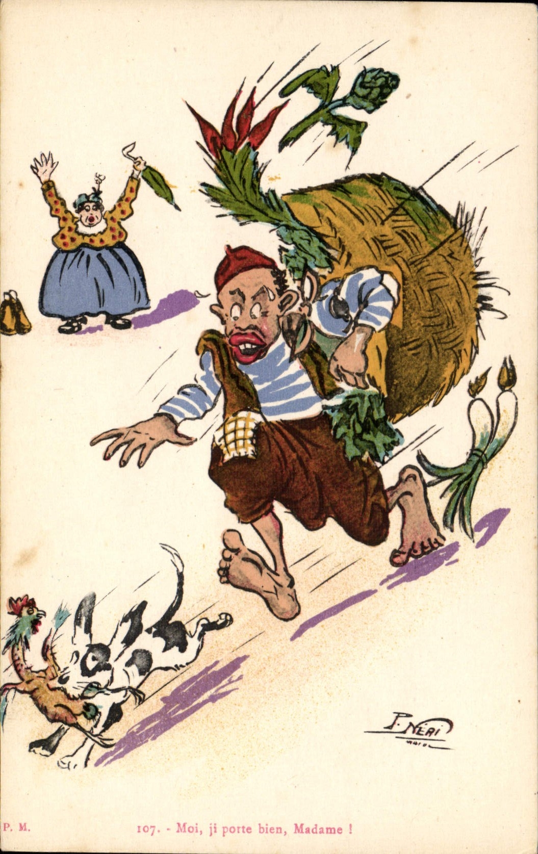 CPA Fantaisie Illustrateur Moi ji porte bien Madame