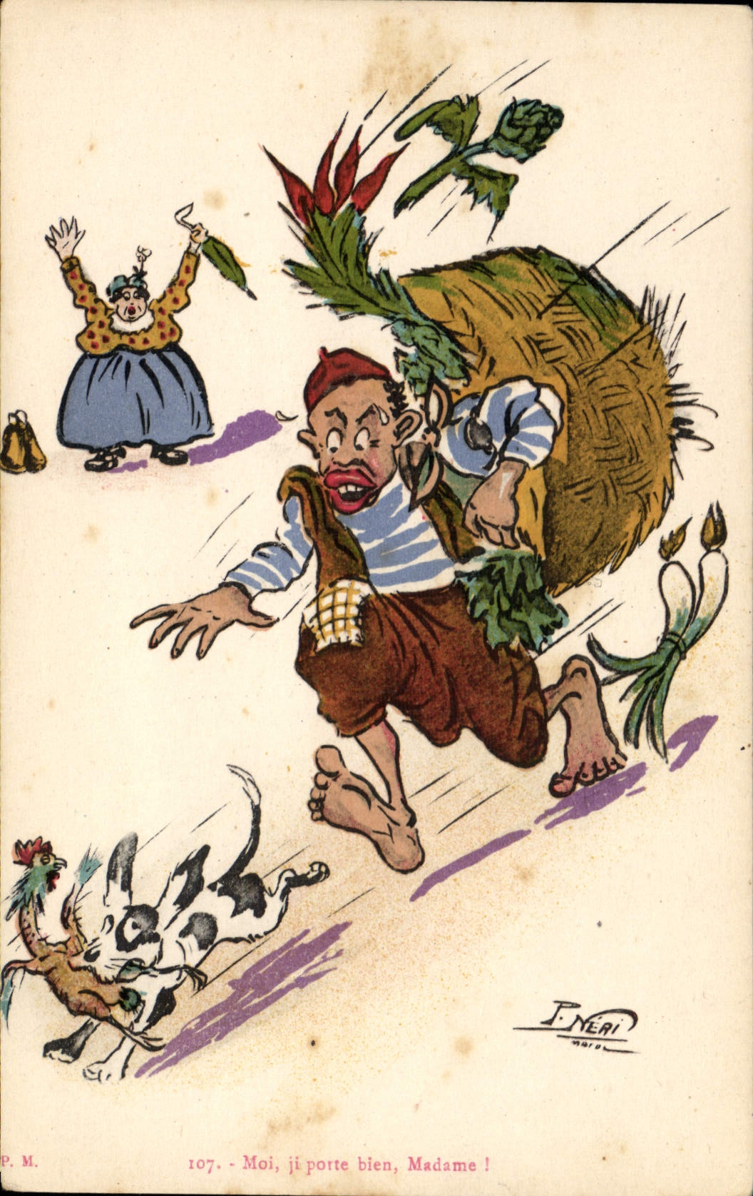 CPA Fantaisie Illustrateur Moi ji porte bien Madame