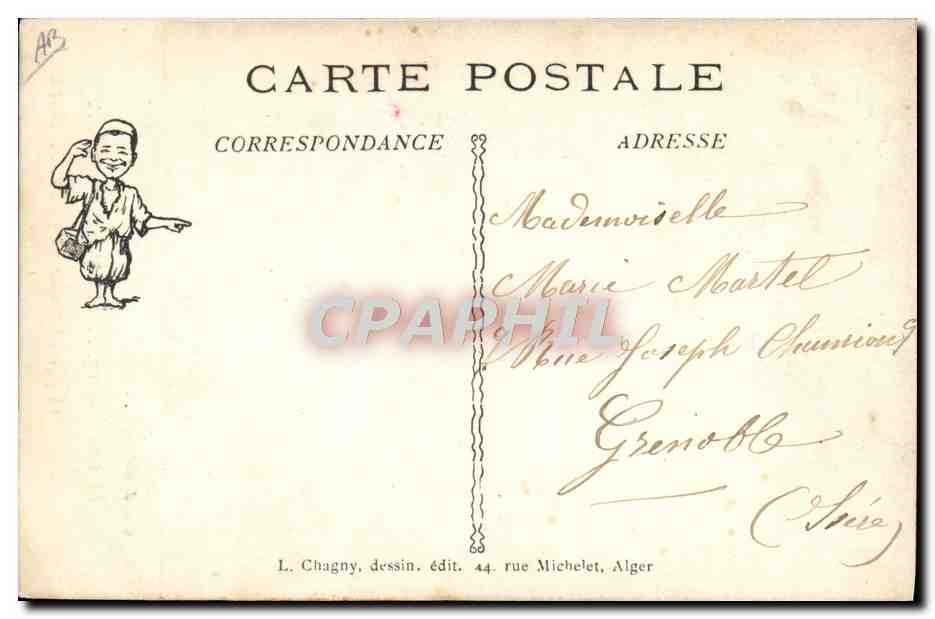 Enfant berbère souriant — caricature — L. Chagny, dessin. édit. 44, rue Michelet, Alger — Rückseite