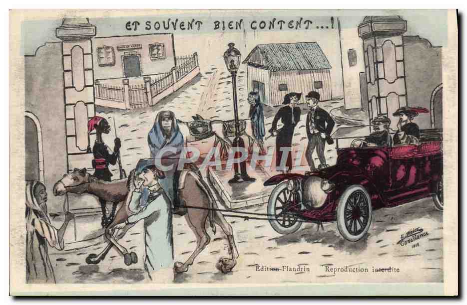 CPA Fantaisie Illustrateur Et souvent bien content Automobile Maroc Casablanca 