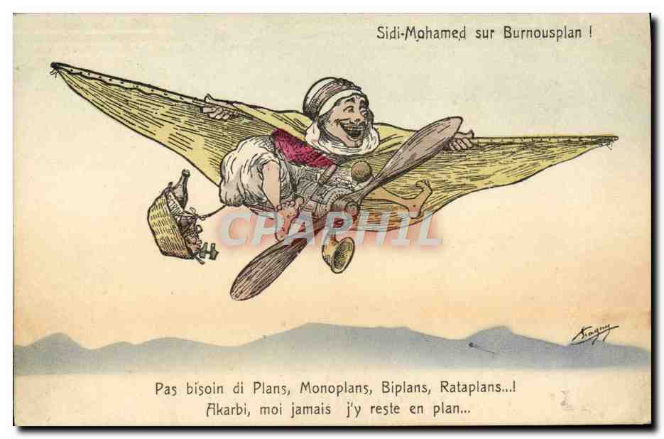 CPA Fantaisie Illustrateur Sidi Mohamed sur Burnousplan Avion