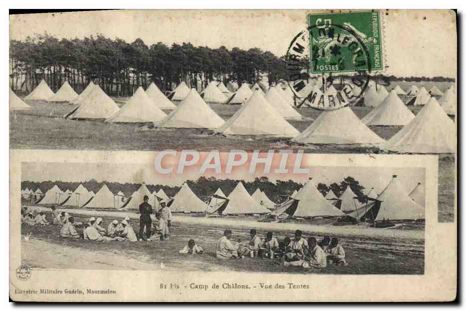 CPA Militaria Camp de Chalons Vue des tentes