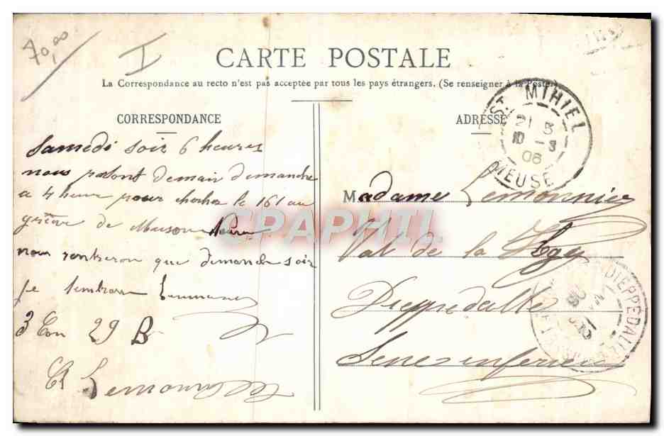 Saint-Mihiel, le — Baraquements de Chasseurs — Arrivée des Jeunes Soldats — Hertin, photo — Verso
