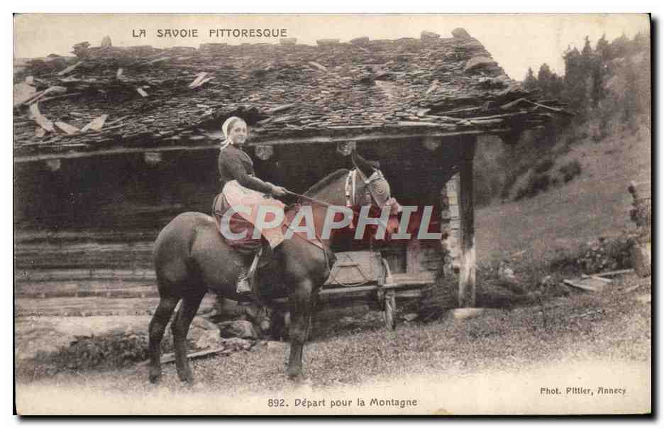 CPA Folklore Savoie Depart pour la montagne Cheval