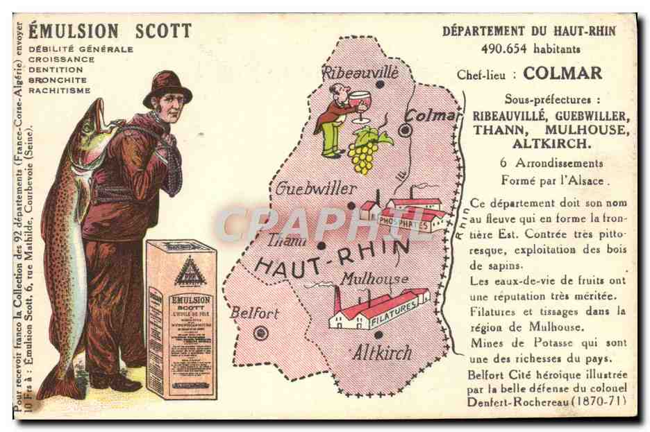 Département du Haut-Rhin — carte géographique et touristique — Éditeur : Émulsion Scott