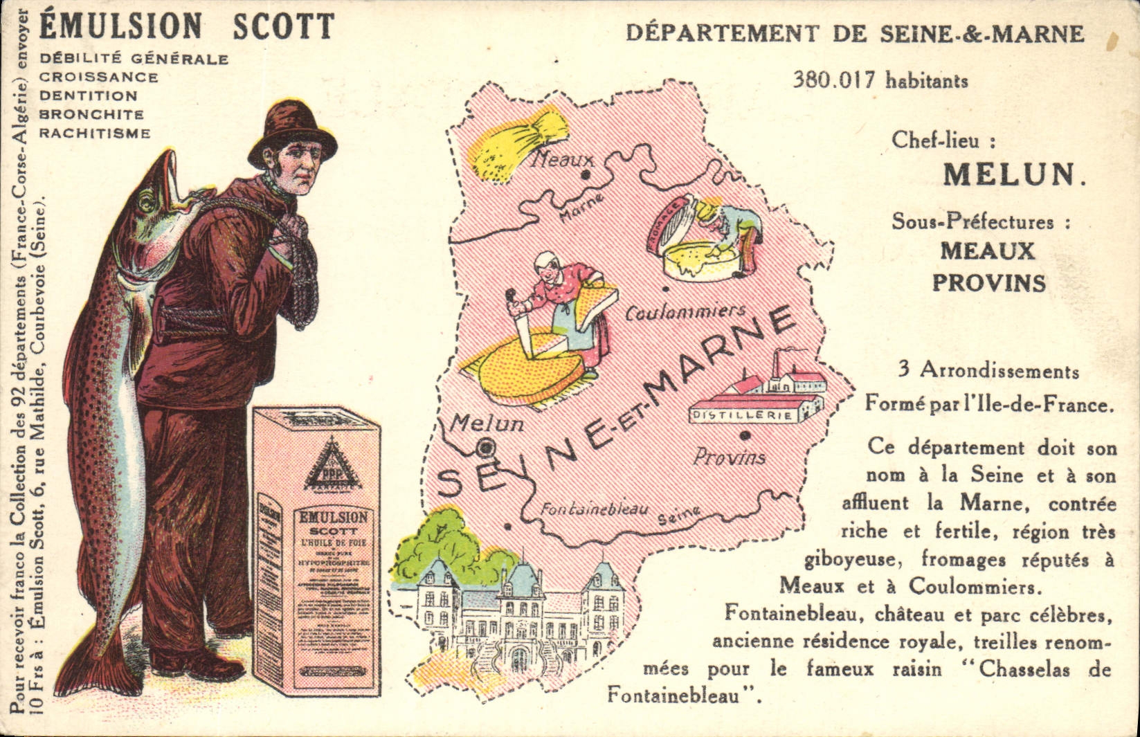 Département de Seine-et-Marne — carte publicitaire pour Emulsion Scott — éditeur Collection Scott
