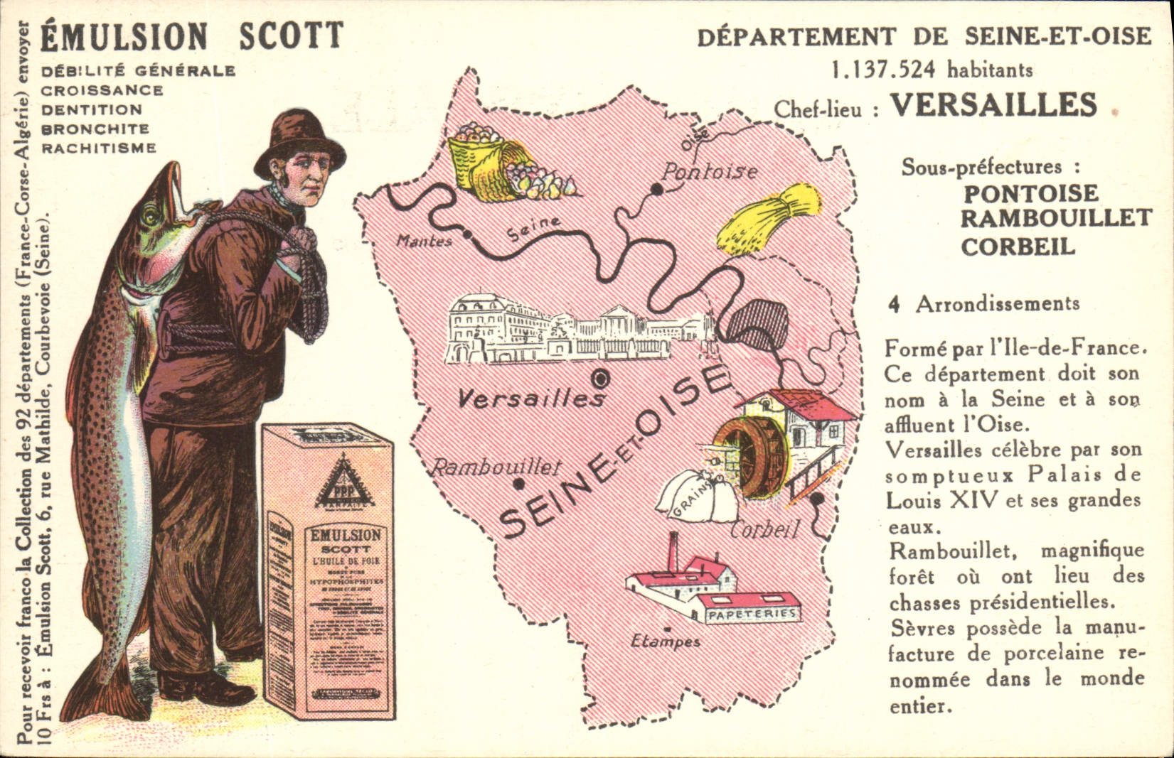 Département de Seine-et-Oise — carte publicitaire pour Emulsion Scott — éditeur non visible