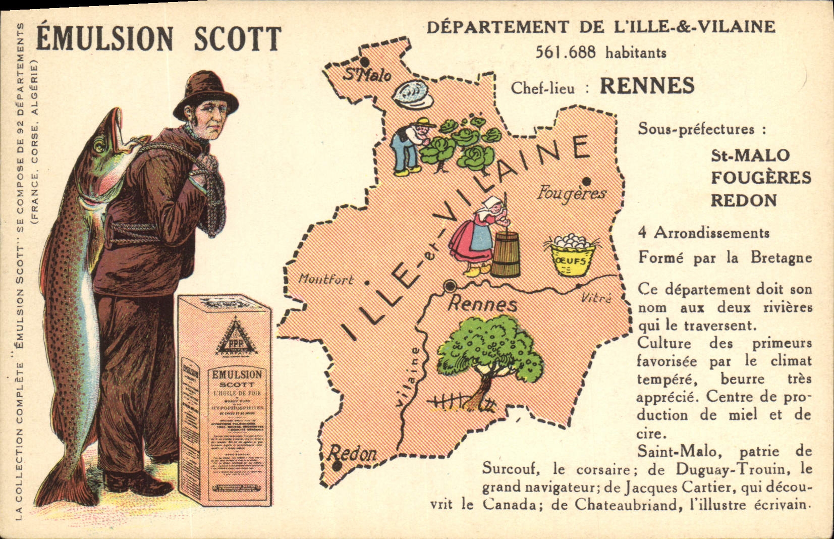 Département de l'Ille-et-Vilaine — carte publicitaire pour l'émulsion Scott — éditeur non visible