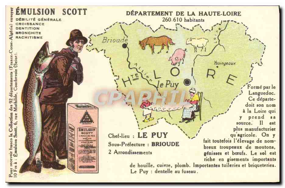 Département de la Haute-Loire — carte publicitaire pour l'émulsion Scott — éditeur non visible