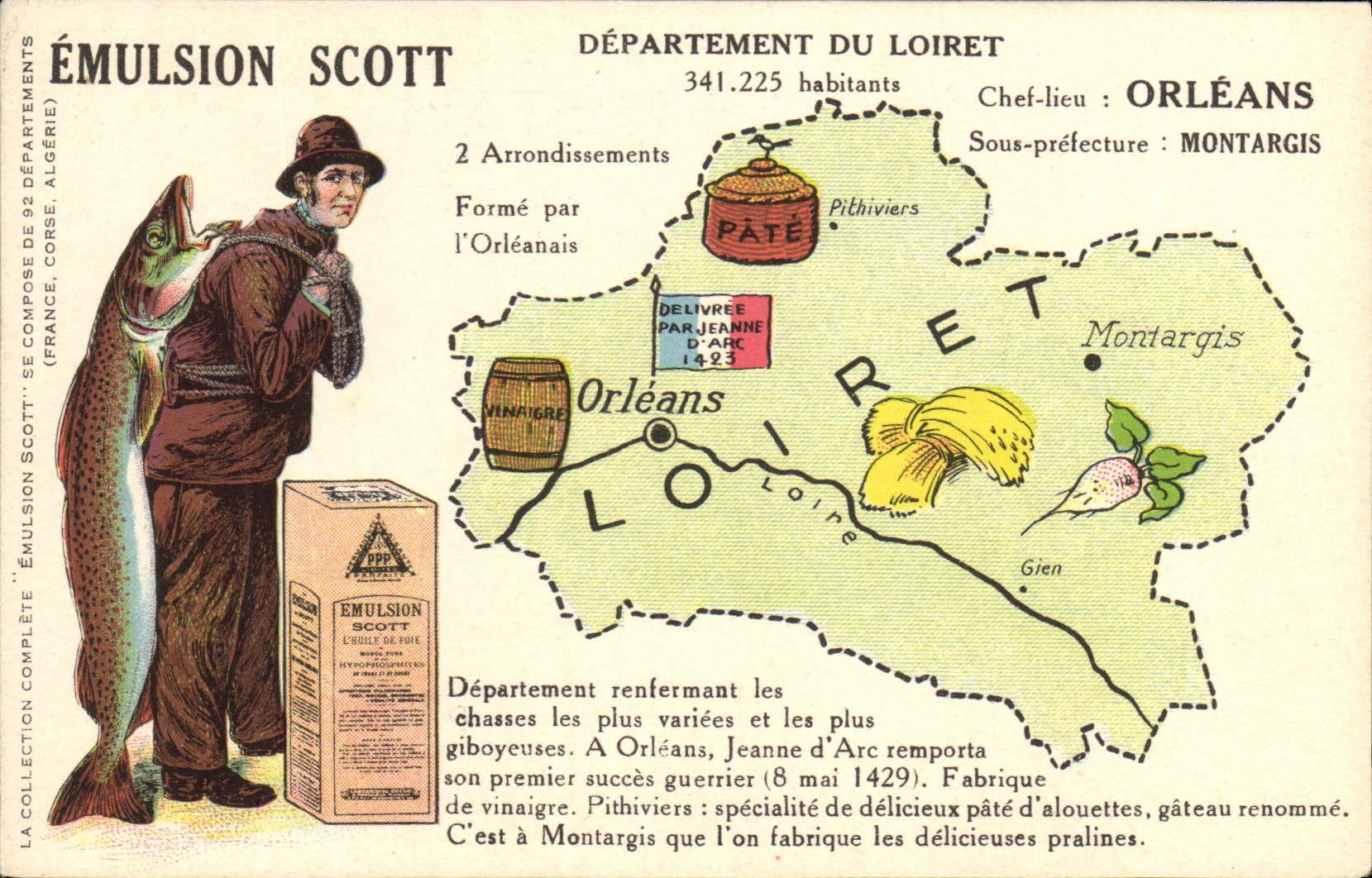 Département du Loiret — carte géographique et historique — Émulsion Scott