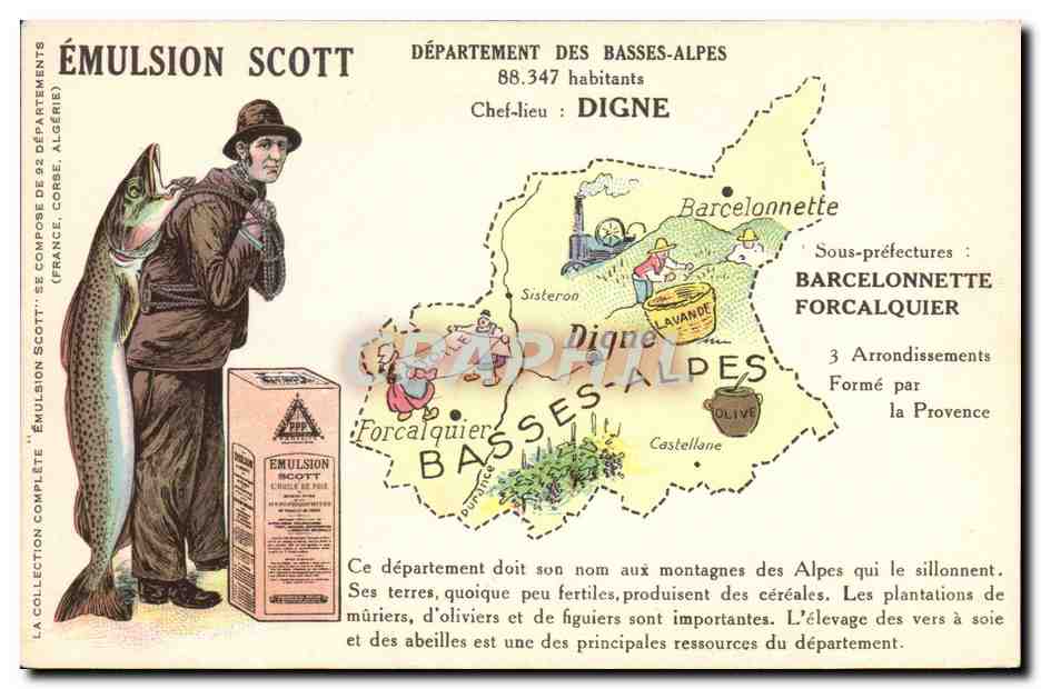Département des Basses-Alpes — Émulsion Scott — carte postale publicitaire