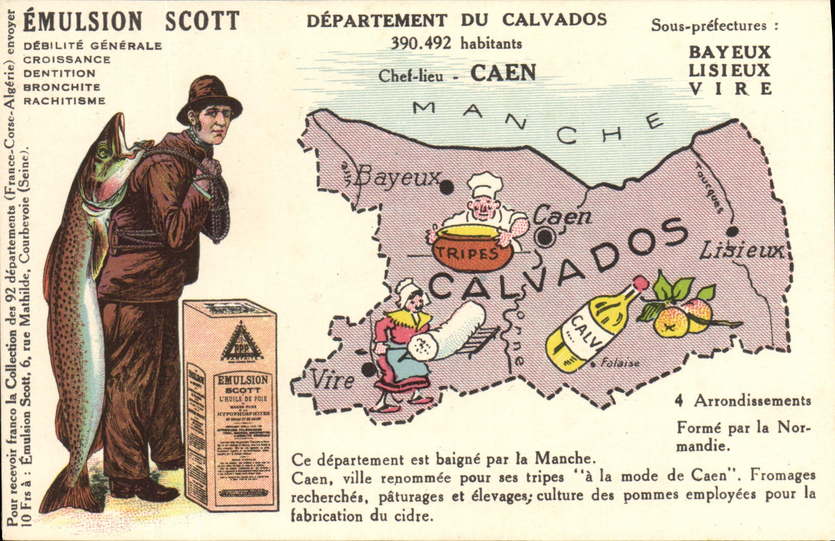 Département du Calvados — carte publicitaire pour l'émulsion Scott — éditeur non visible