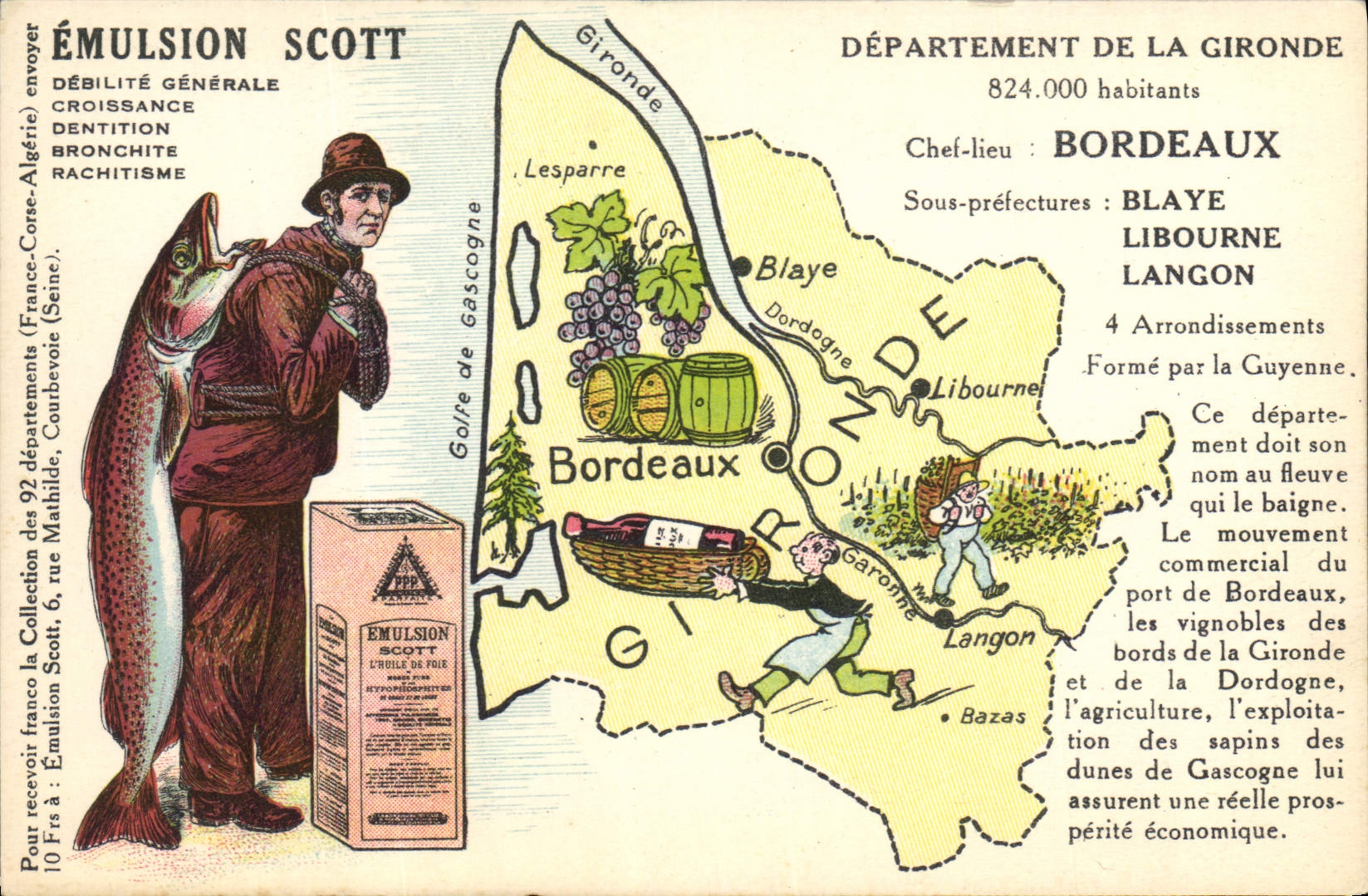 Département de la Gironde — carte géographique et économique — Émulsion Scott