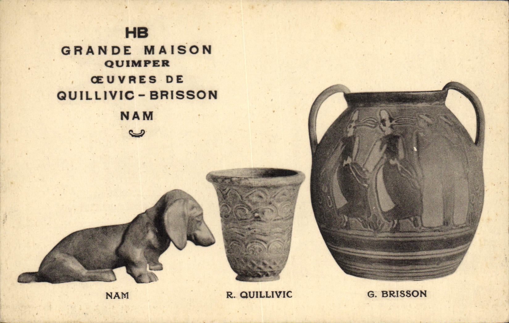 CPA Potier Poterie Grande maison HB Quimper Quillivic Brisson Chien 