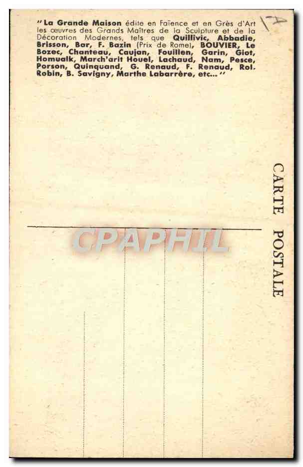 CPA Potier Poterie Grande maison HB Quimper Quillivic Brisson Chien  — Rückseite