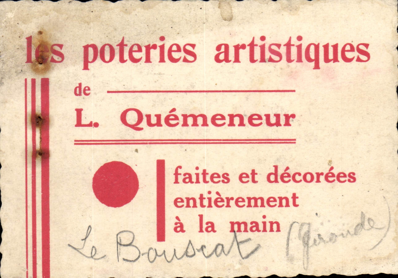 Carte de visite Potier Poterie Quemeneur Le Bouscat Gironde