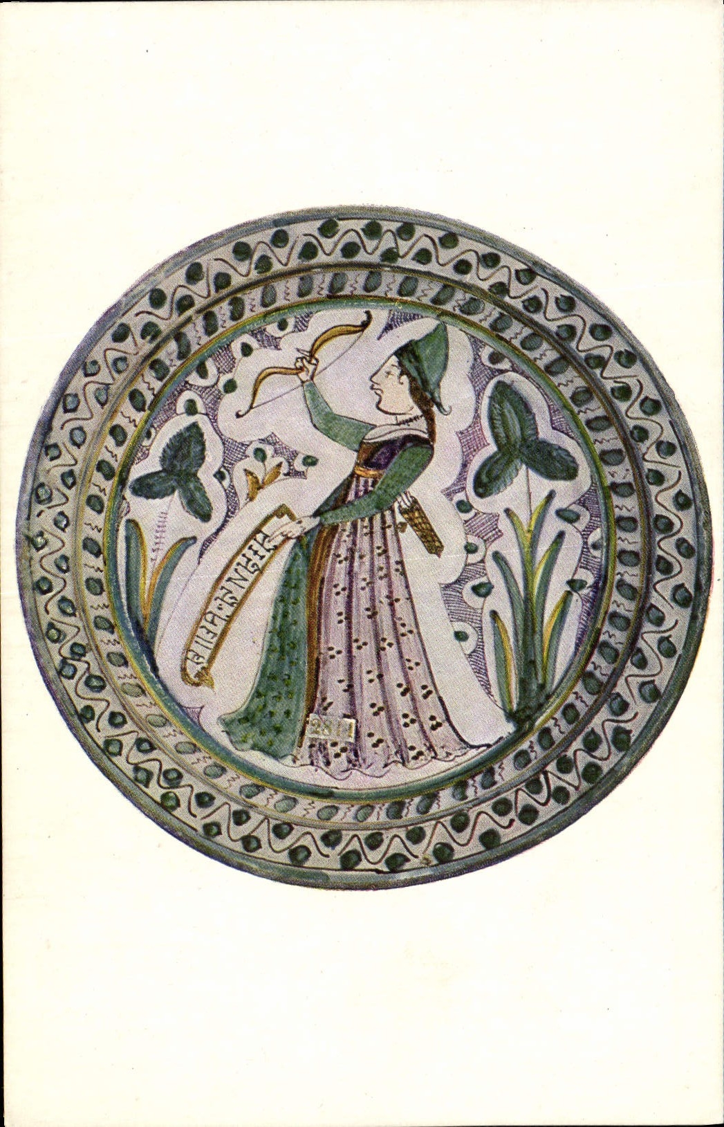 CPA Potier Poterie Plat en faience de Faenza Archer Tir a l'arc
