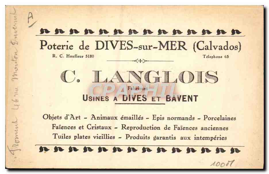 CPA Potier Poterie de Dives sur Mer Langlois Dives Bavent  — Rückseite