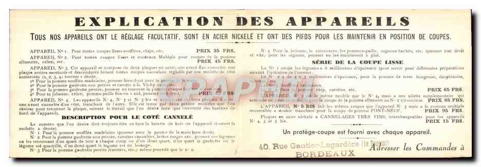 CARTE DOUBLE CPA Photographie Les appareils Forelle Marseille Canneton flanque de pommes soufflees Madeleine  — Rückseite