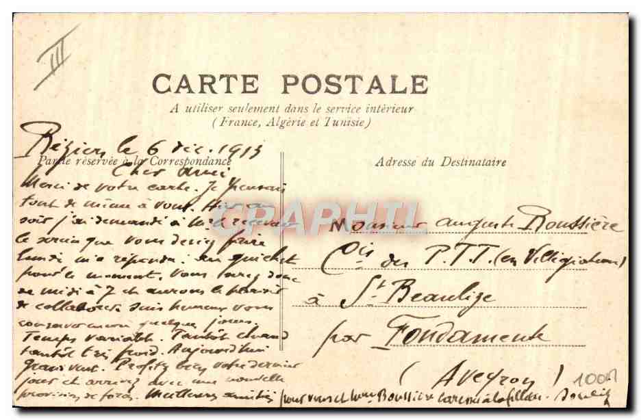CPA Photographie Reals pres Cazouls Les rapides — Verso