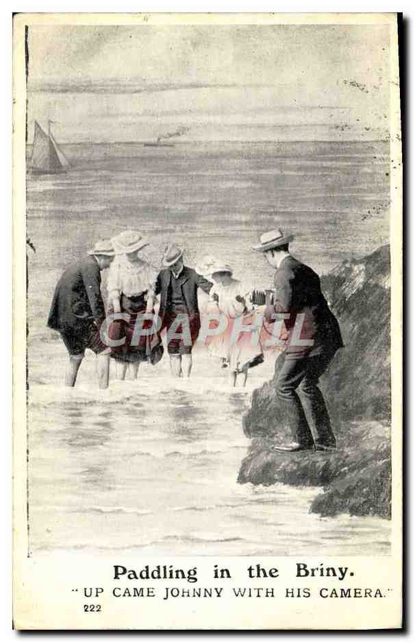 CPA Photographie Paddling in the Briny 