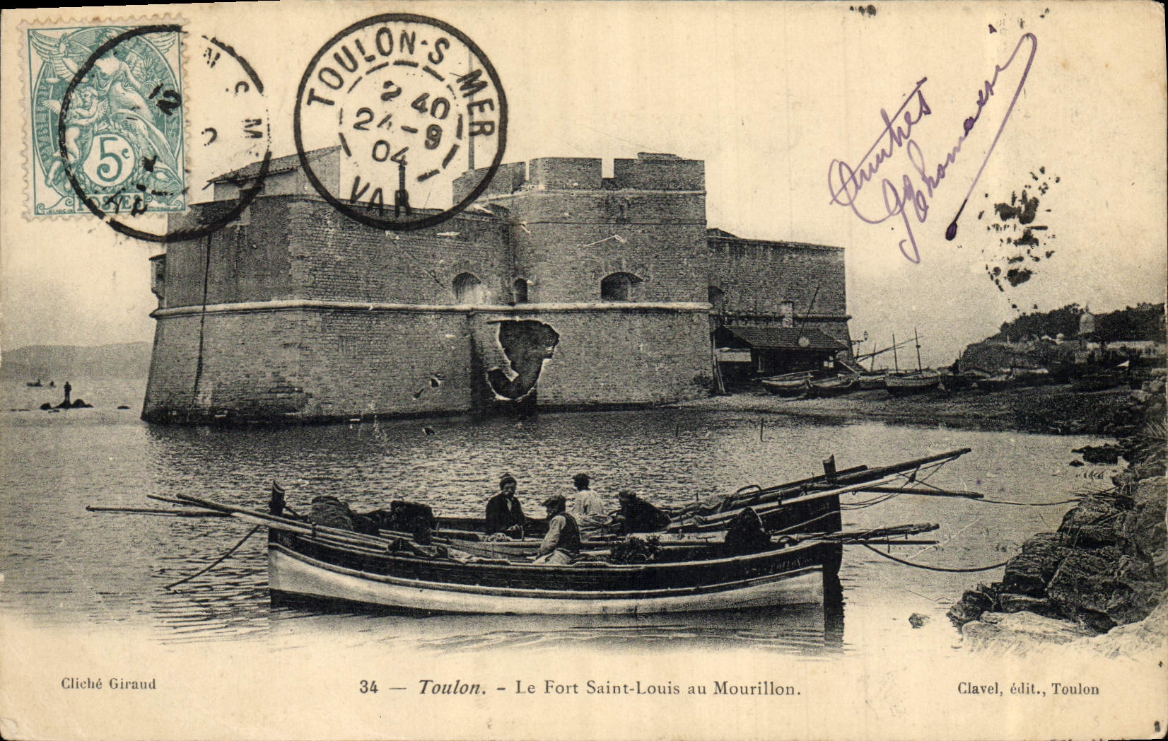 Toulon — Le Fort Saint-Louis au Mourillon — Clavel, édit. Toulon