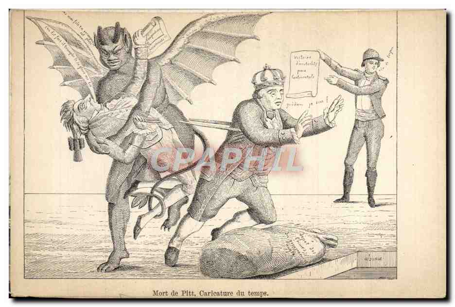 CPA Mort de Pitt Caricature Diable
