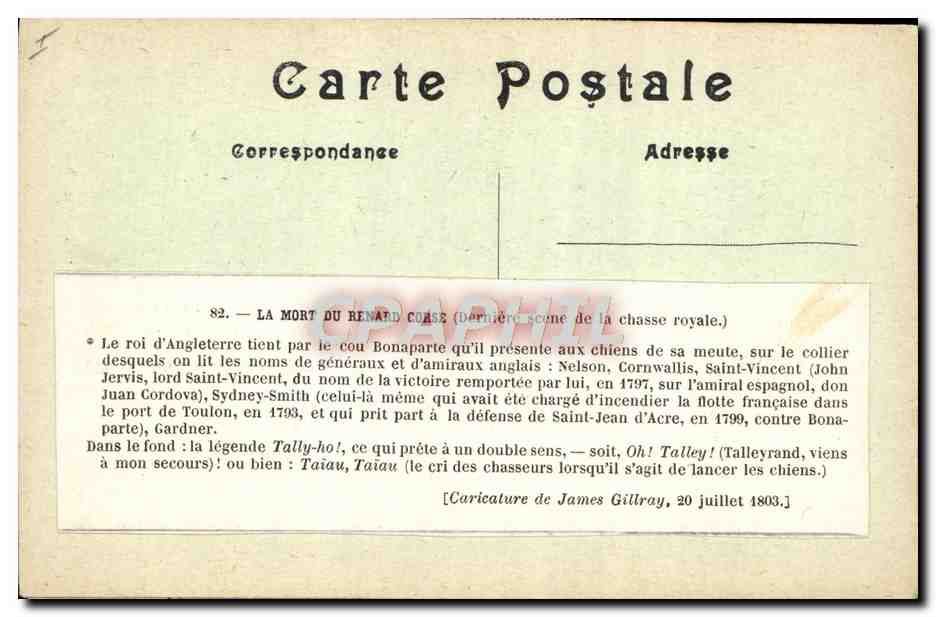 CPA Napoleon 1er Death of the Corsican Fox Renard Chien Corse Corsica — Rückseite