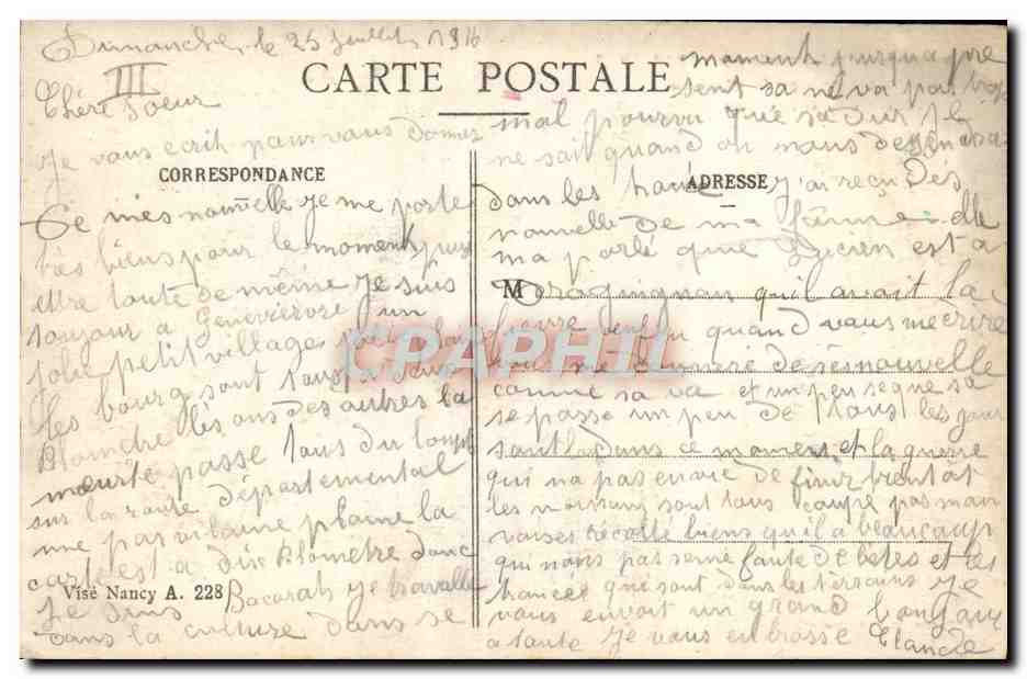 Baccarat — Cités ouvrières incendiées — R. Boullet, n° 241, Lunéville — Verso