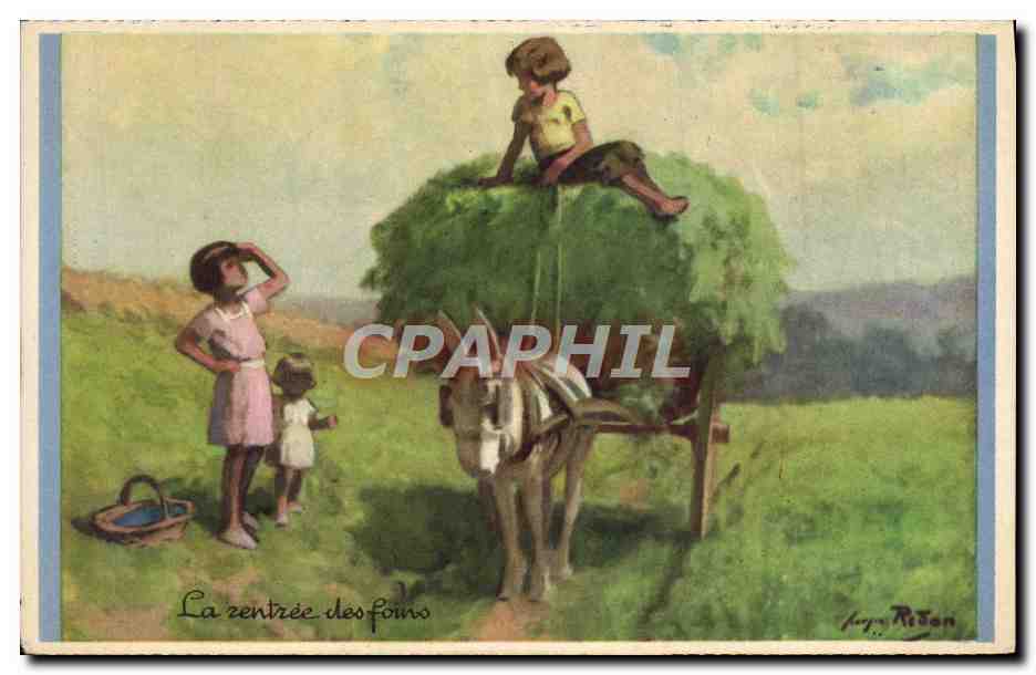 CPA Enfants Ane Mule La rentree des foins