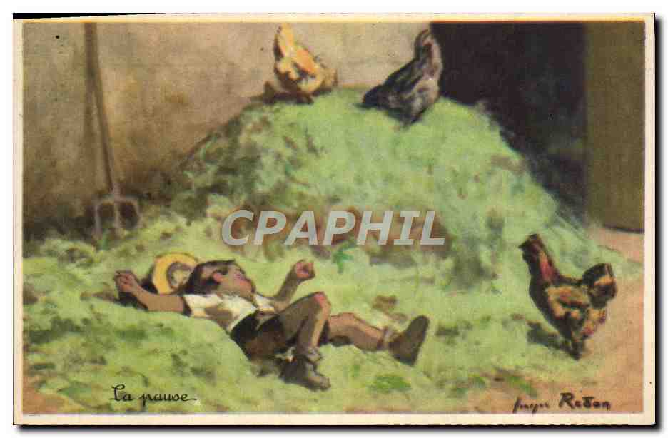 CPA Enfants La pause Coq Poule