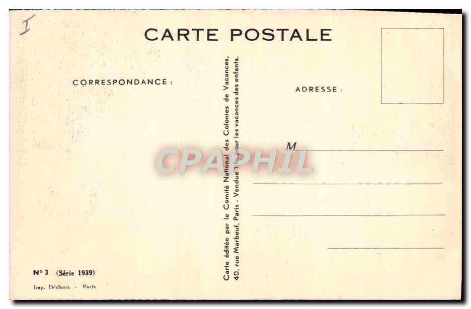 CPA Enfants La pause Coq Poule — Verso