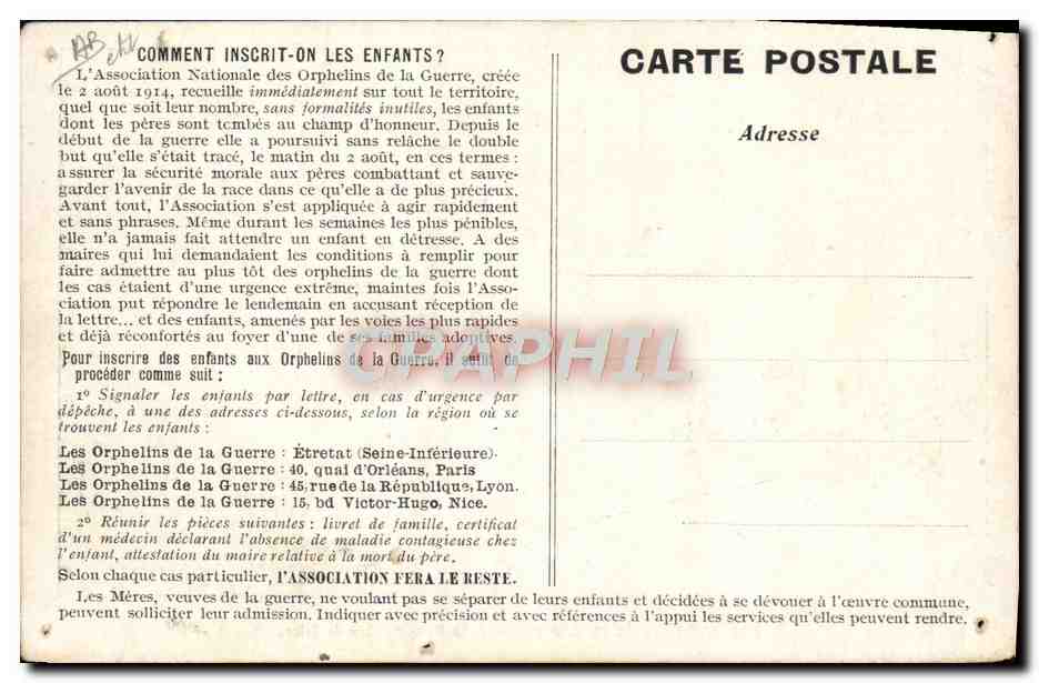 CPA Enfants Les orphelins de la guerre a la Pouponniere de Nice  — Rückseite