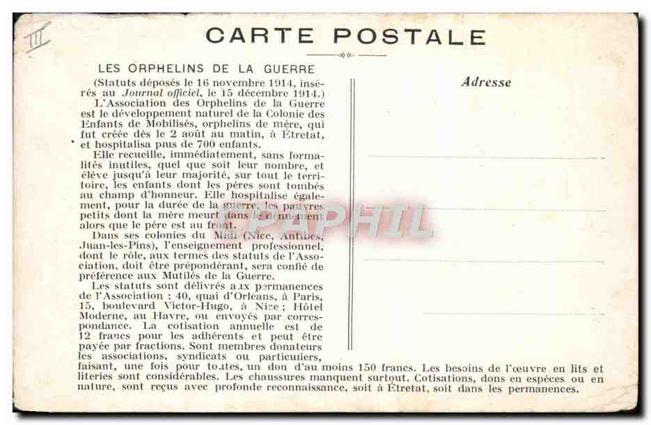 CPA Enfants Colonie des enfants de Mobilises Etretatt — Rückseite