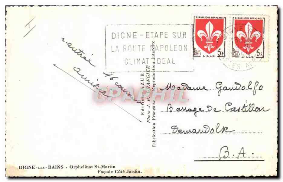 CPM Enfants Digne les Bains Orphelinat St Martin Facade Cote Jardin  — Verso