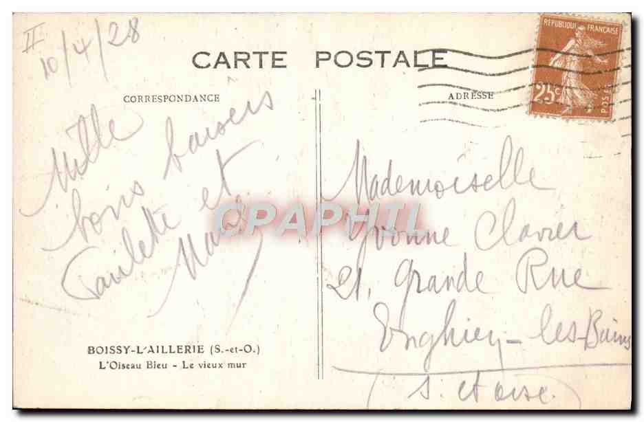 CPA Enfants Boissy l'Aillerie L'oiseau bleu Le vieux mur — Rückseite