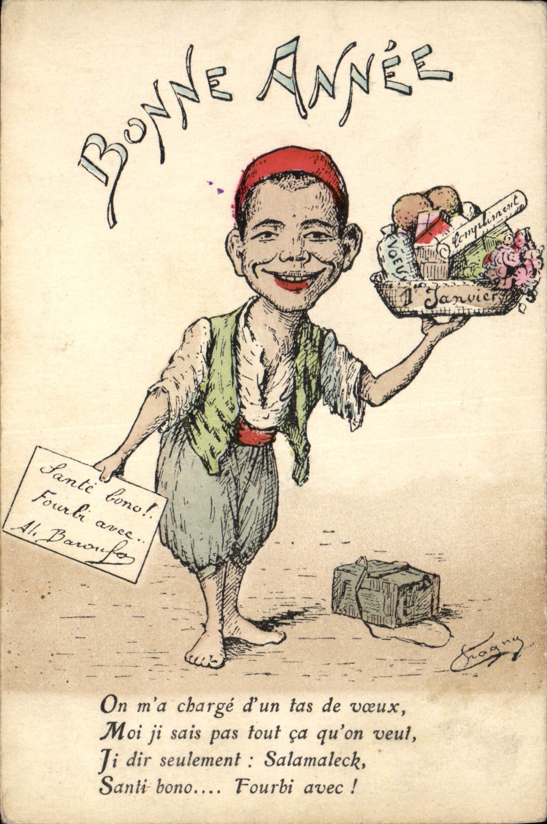 CPA Fantaisie Illustrateur Afrique du Nord Bonne annee